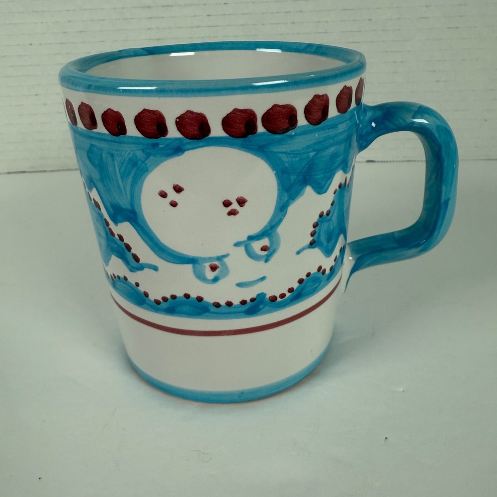 Solimene Vietri Mug octopus blue hand Painted made in Italy coastal